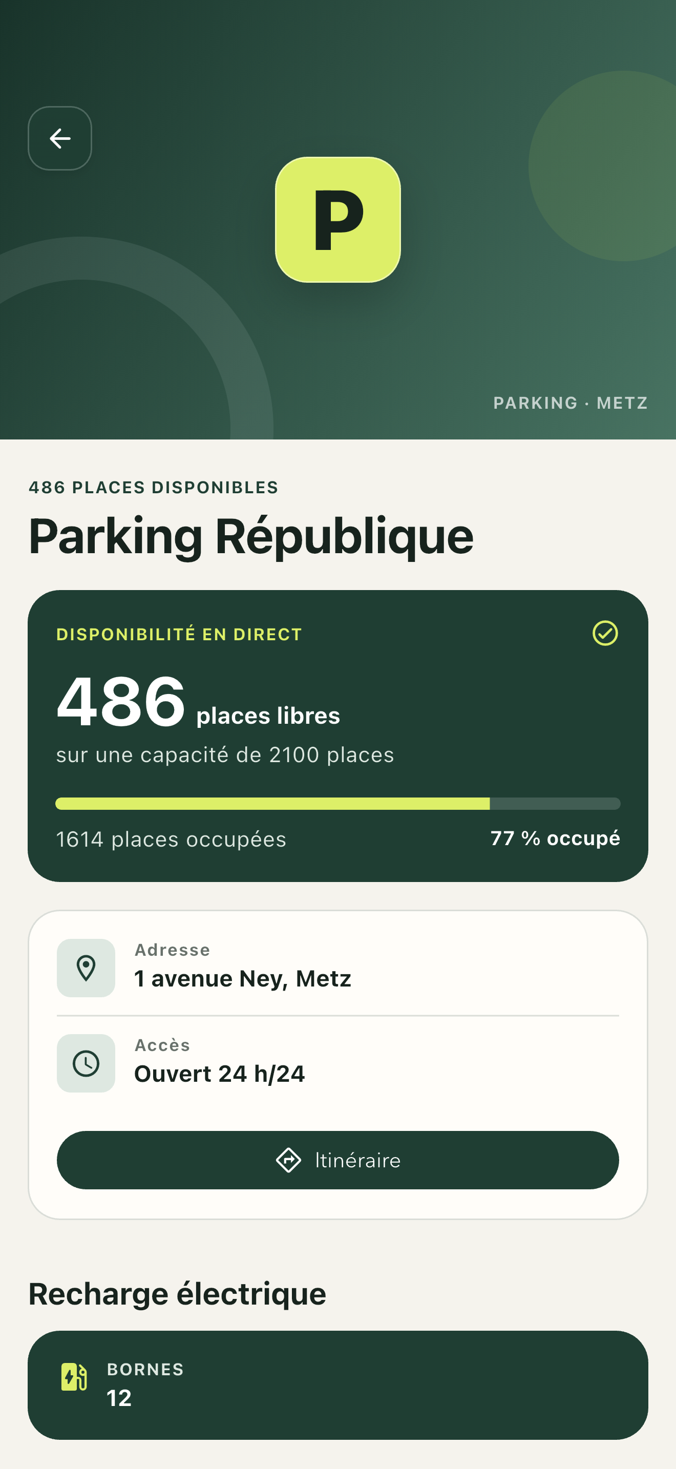 Places, accès et services d’un parking