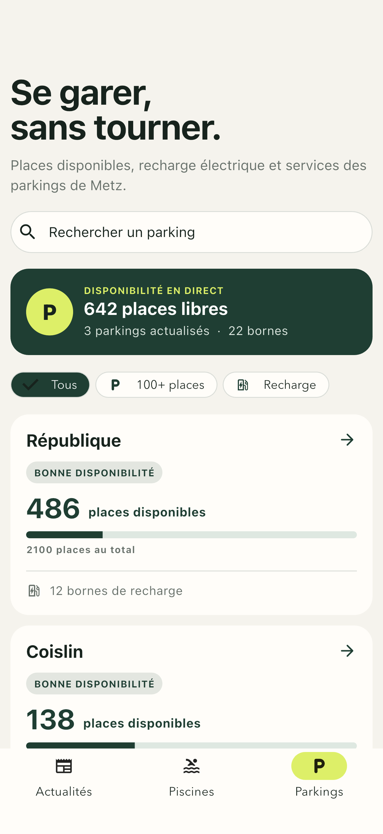 Disponibilité des parkings