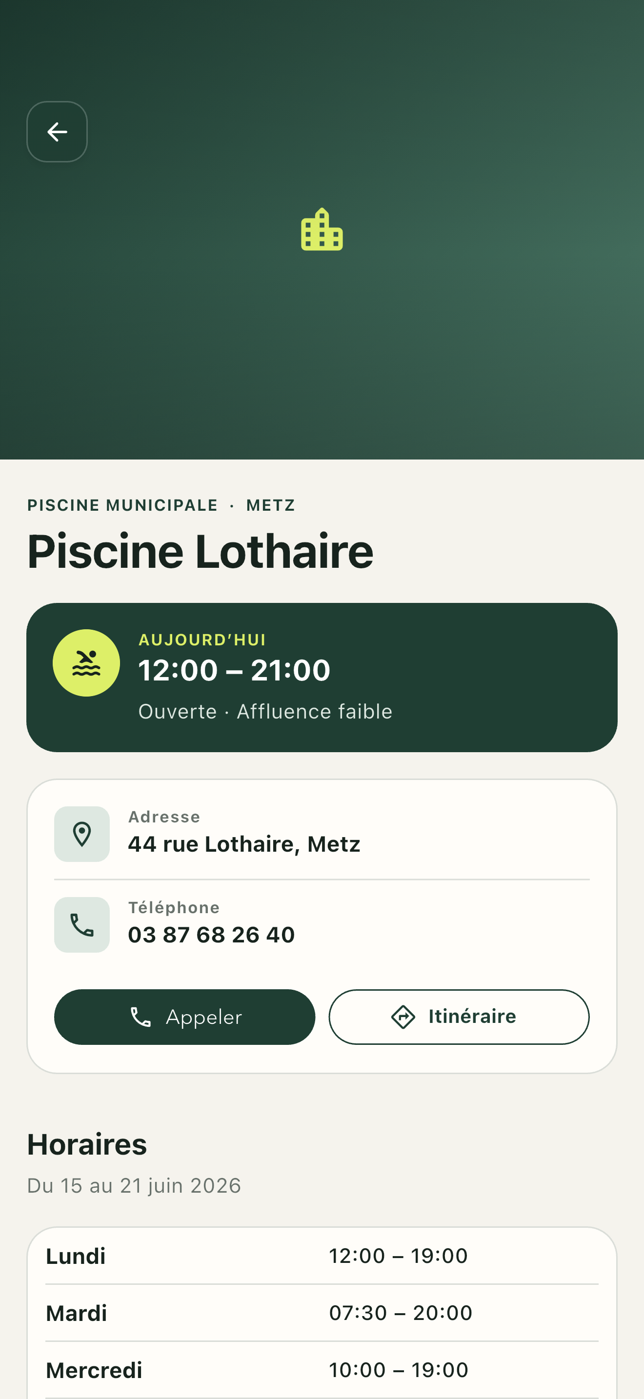 Horaires et informations d’une piscine