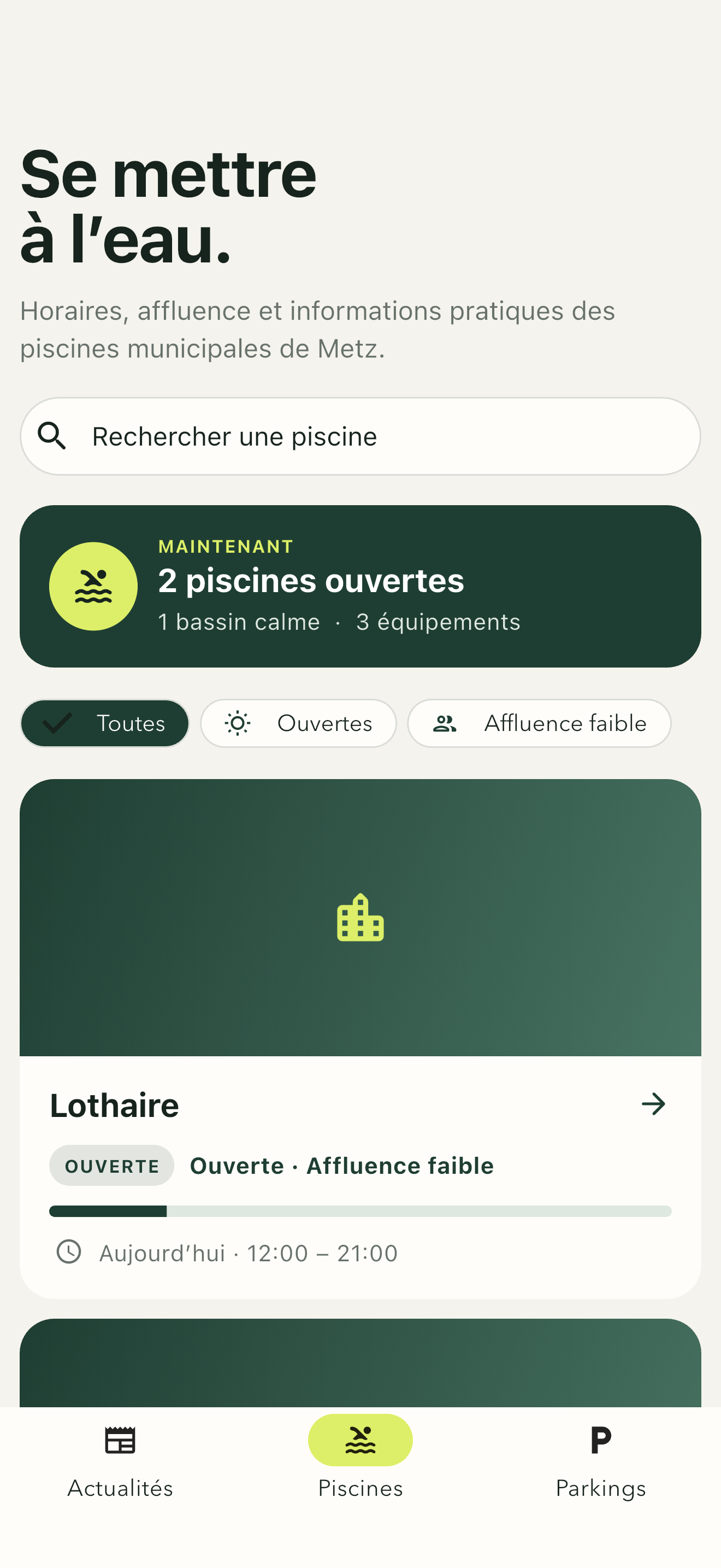 Liste, horaires et affluence des piscines